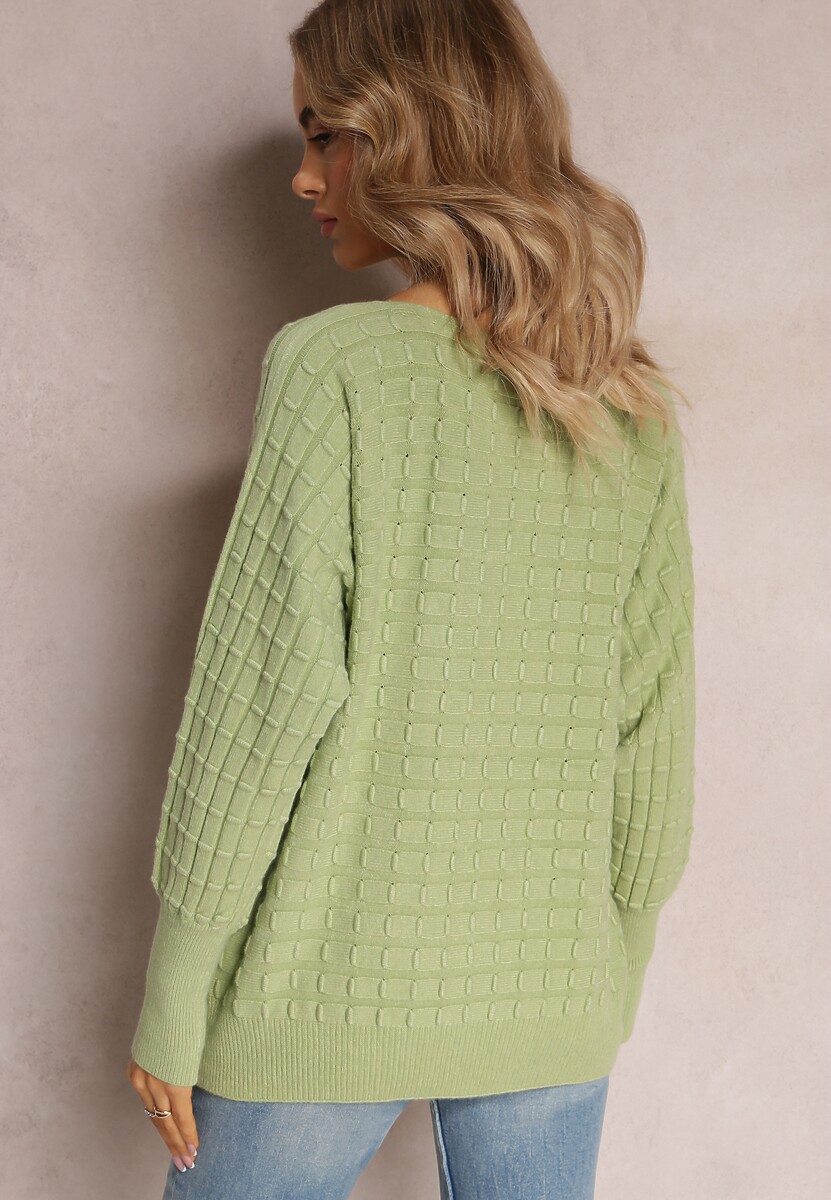 Zielony Dzianinowy Sweter z Rękawami typu Nietoperz Cascapia 3