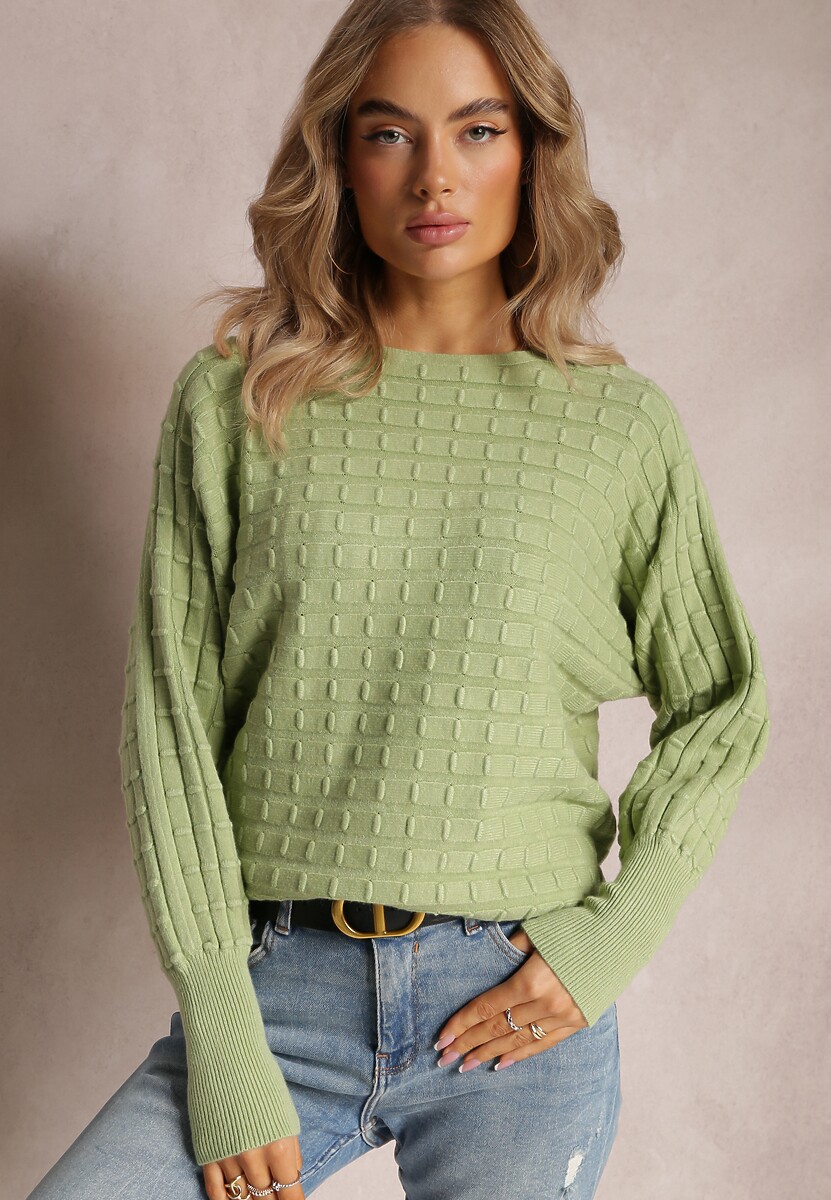 Zielony Dzianinowy Sweter z Rękawami typu Nietoperz Cascapia 1