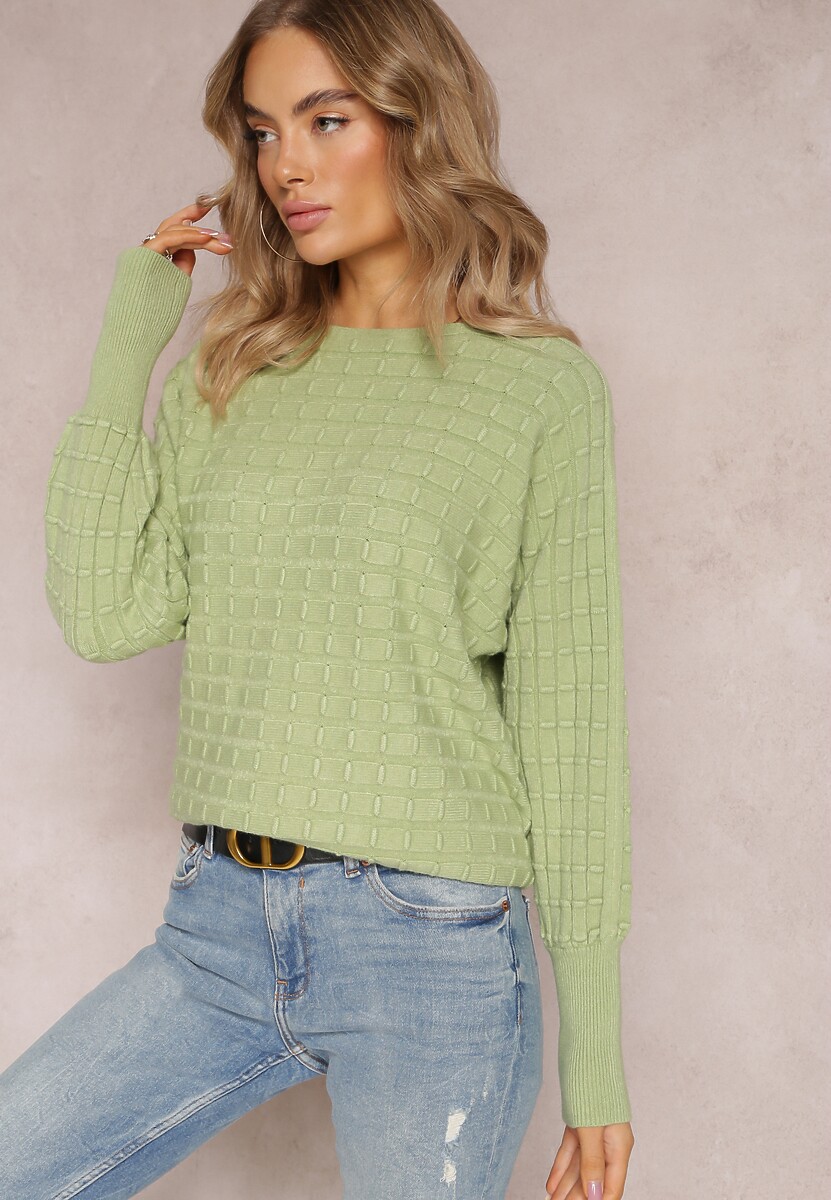 Zielony Dzianinowy Sweter z Rękawami typu Nietoperz Cascapia 2