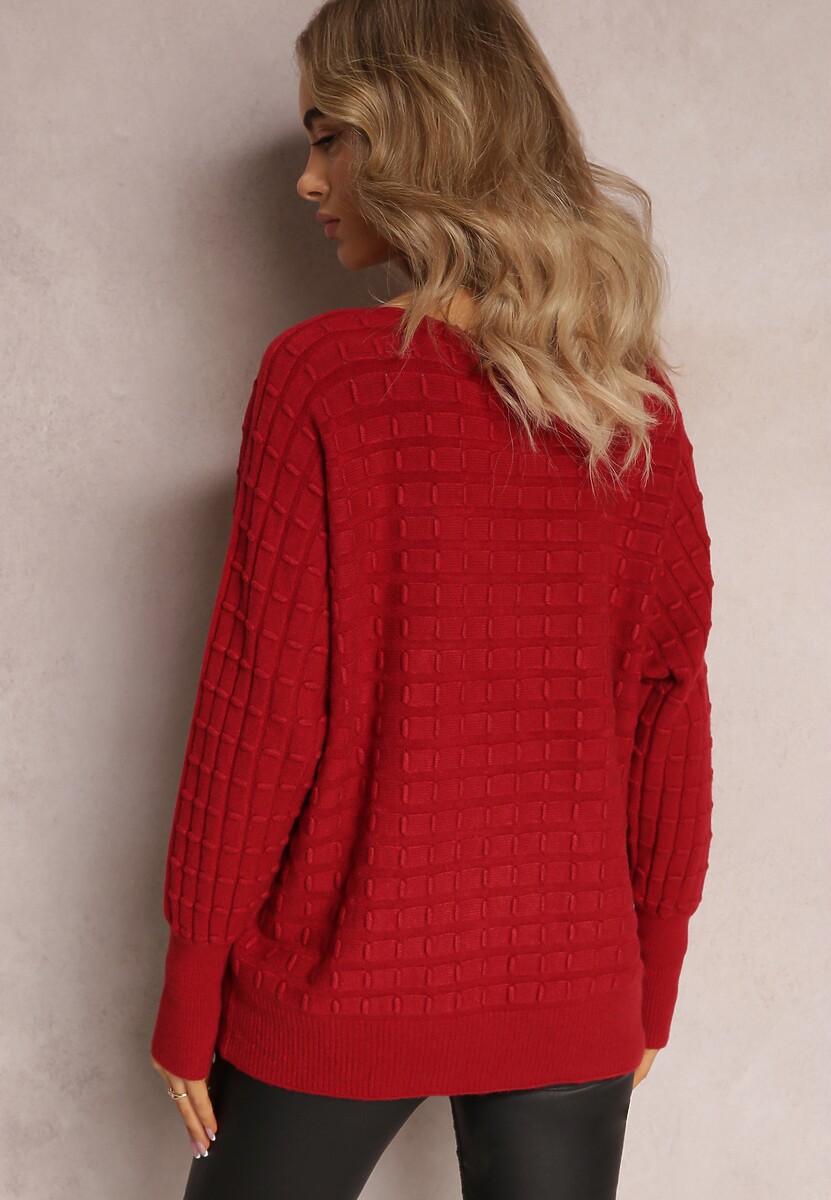 Bordowy Dzianinowy Sweter z Rękawami typu Nietoperz Cascapia 3