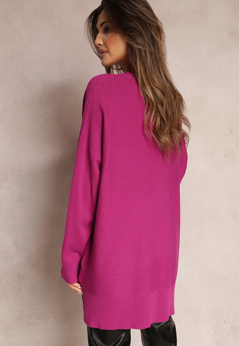 Granatowy Dzianinowy Sweter z Rękawami typu Nietoperz Cascapia 3