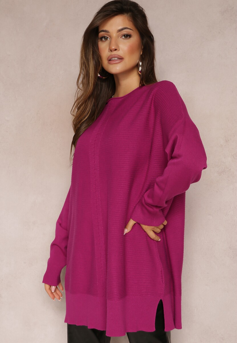 Granatowy Dzianinowy Sweter z Rękawami typu Nietoperz Cascapia 1