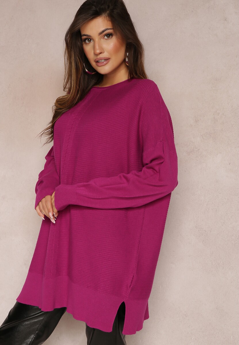 Granatowy Dzianinowy Sweter z Rękawami typu Nietoperz Cascapia 2