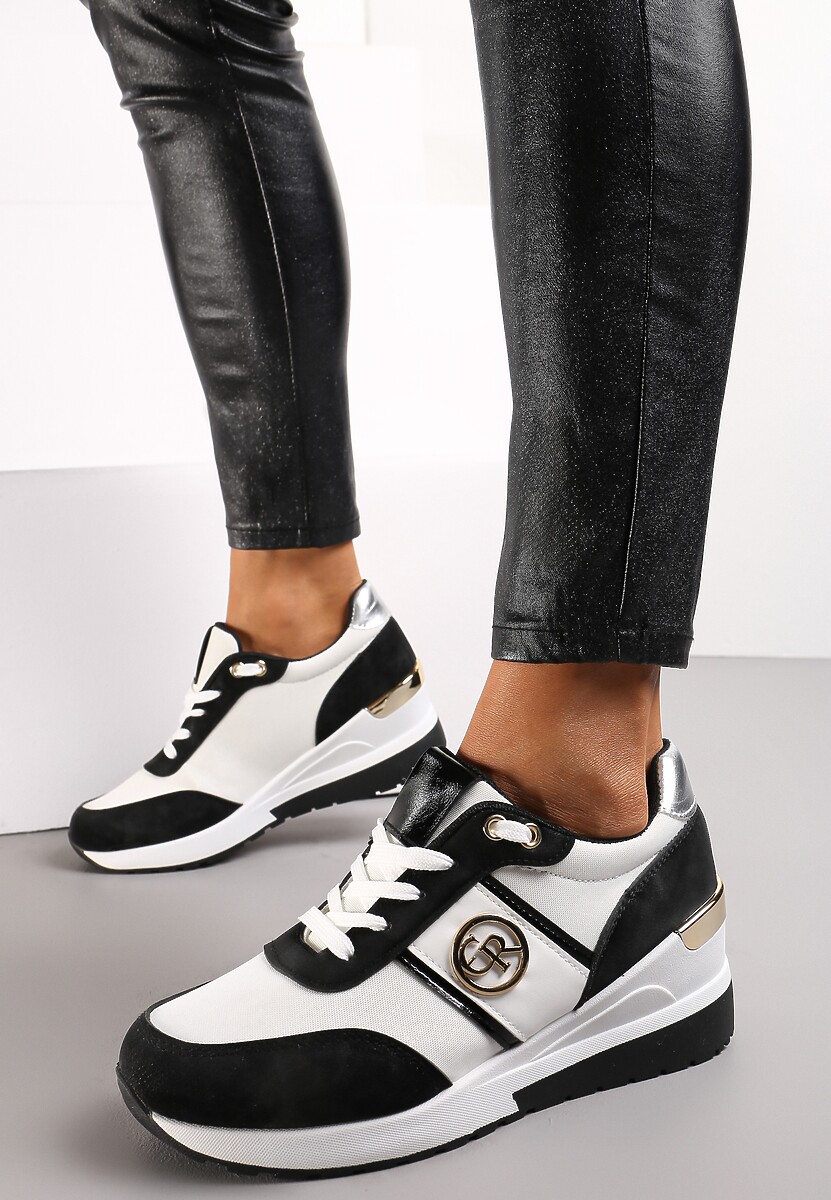 Sneakerși Negri Sclipicioși pe Platformă cu Decorațiuni Metalice Laaksona 2