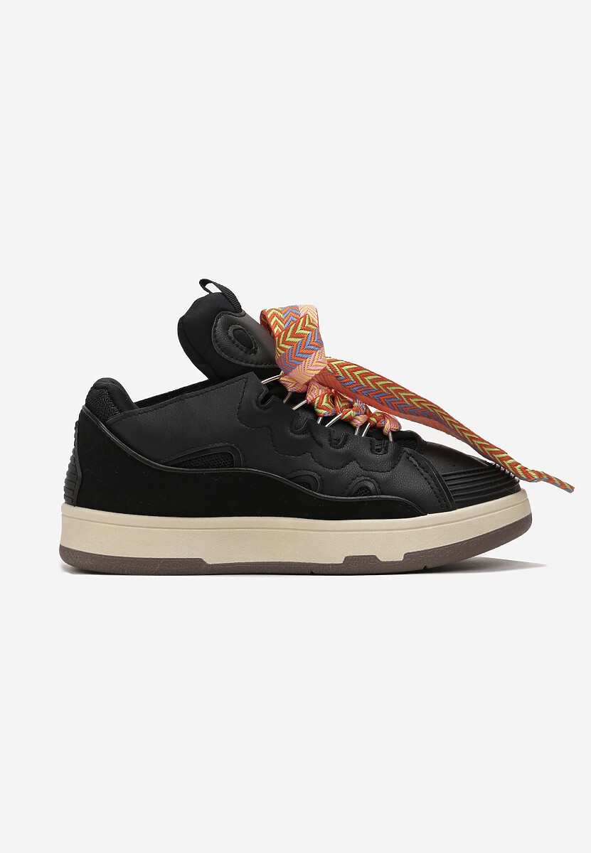 Sneakerși Negri cu Șiret Decorativ și Inserție pe Limbă Cristen 3