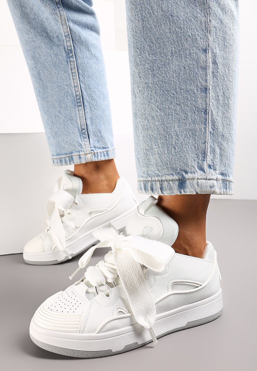 Sneakerși albi cu șireturi decorative și inserție pe limbă Cristen 1