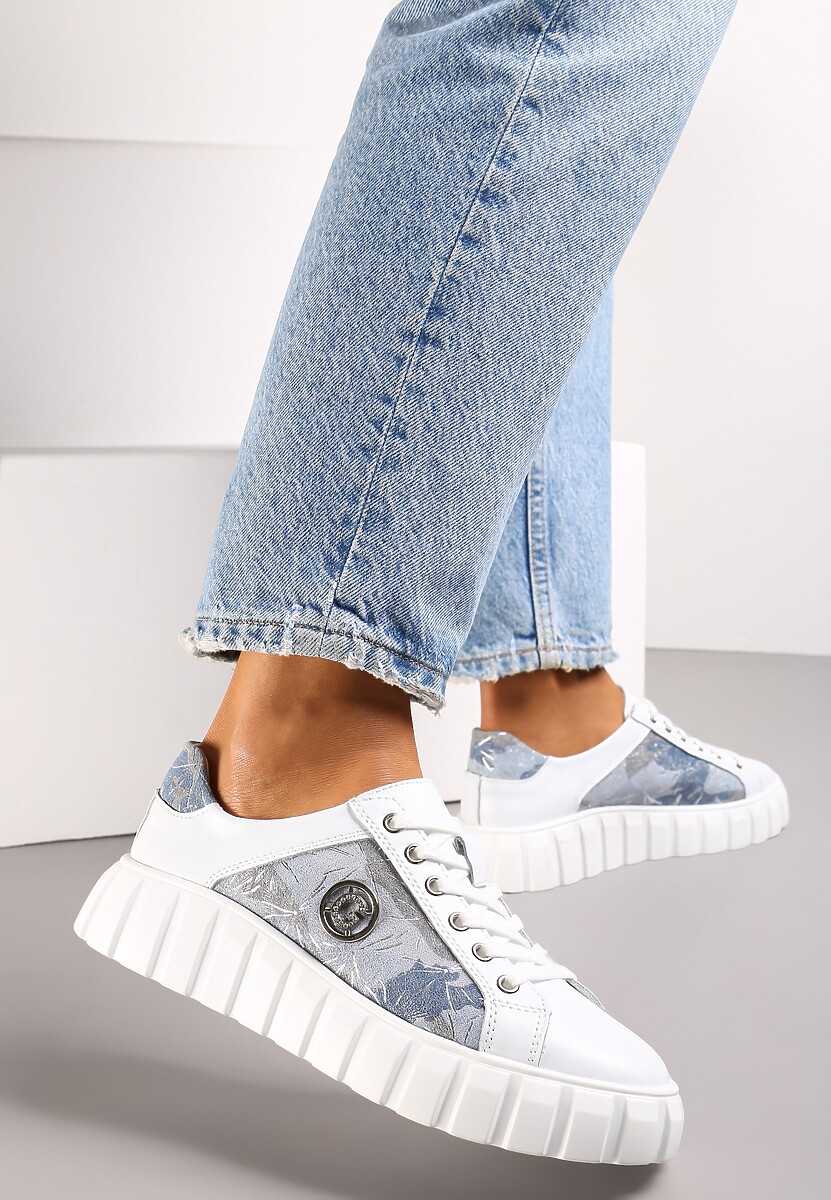 Biało-Niebieskie Sznurowane Sneakersy ze Skóry Breana 1