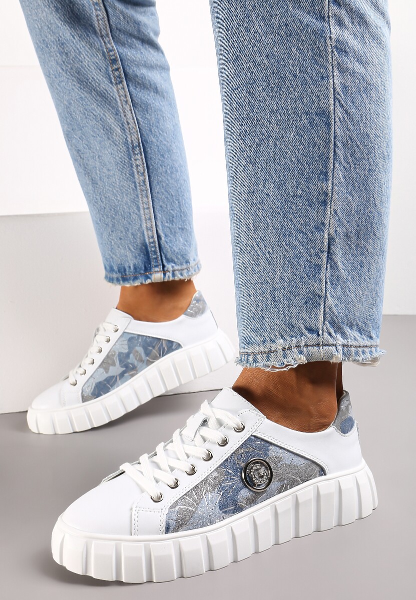 Biało-Niebieskie Sznurowane Sneakersy ze Skóry Breana 2