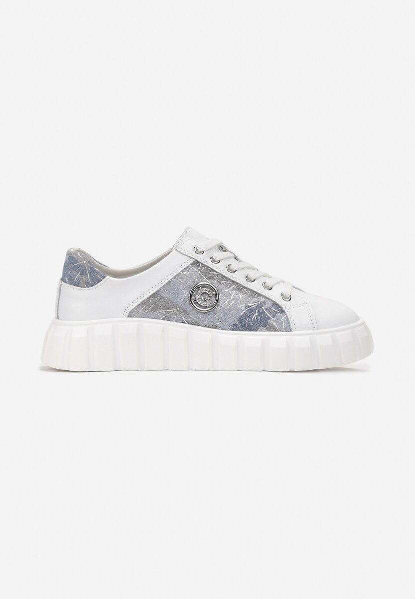 Biało-Niebieskie Sznurowane Sneakersy ze Skóry Breana 3