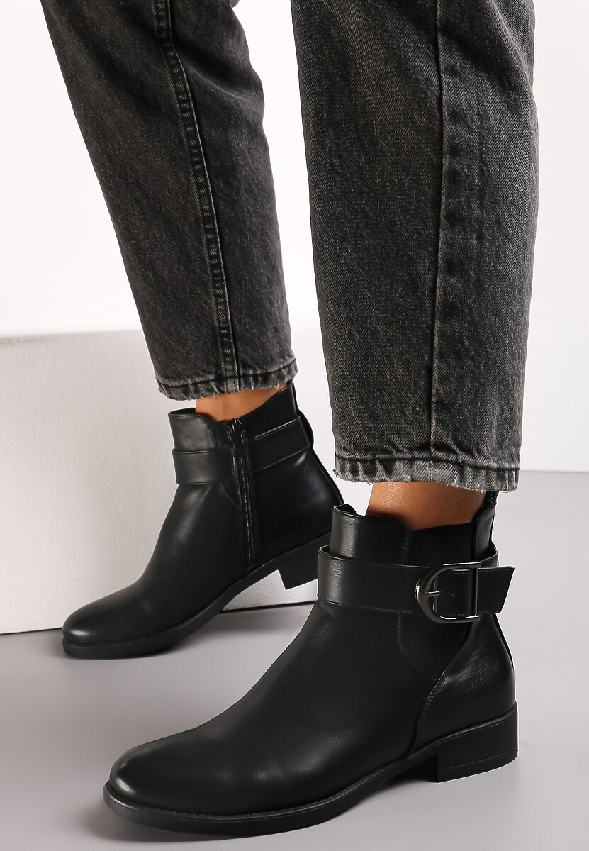 Botine Chelsea Negre cu Inserție Elastică și Curea Decorativă Momala 2