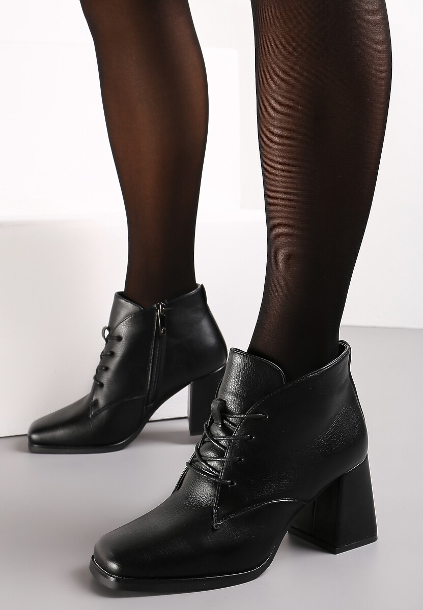 Botine Negre cu Toc Bloc din Piele Ecologică Alirenna 2