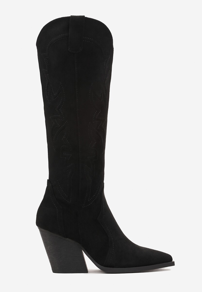 Czarne Kozaki Kowbojki na Stożku z Noskiem w Szpic Ahats 3