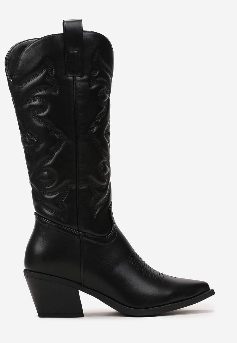 Czarne Kozaki Kowbojki na Stożku z Przeszyciami Ganavou 3