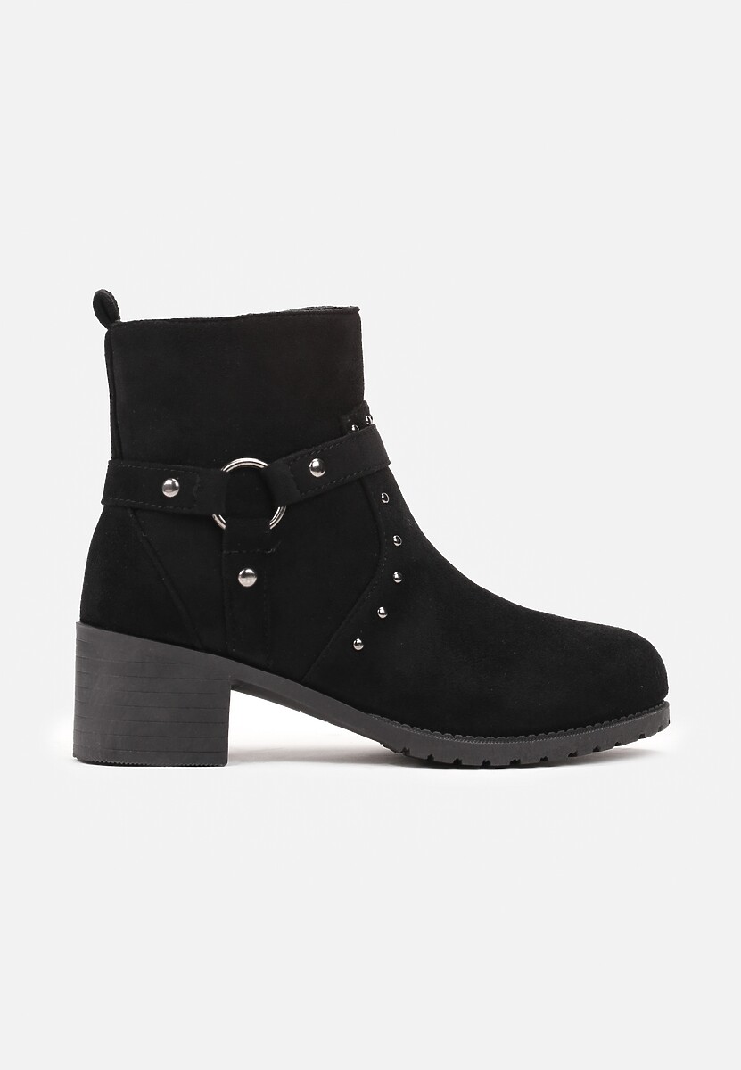 Botine negre cu toc gros și curele decorative Seuaia 3