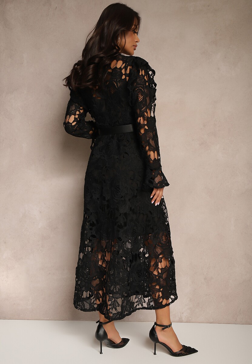 Rochie Maxi Neagră Din Dantelă Cu Croi Evasat Sedumma 3