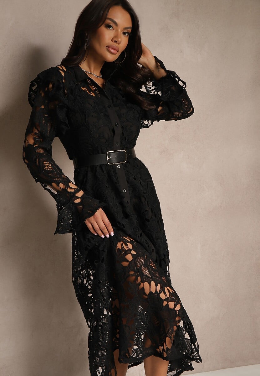Rochie Maxi Neagră Din Dantelă Cu Croi Evasat Sedumma 2
