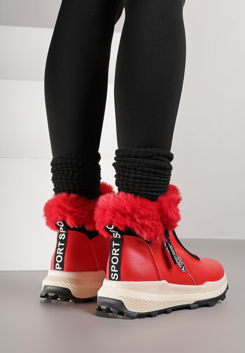 Czerwone Śniegowce za Kostkę z Nadrukiem i Futerkiem Glemenia 3