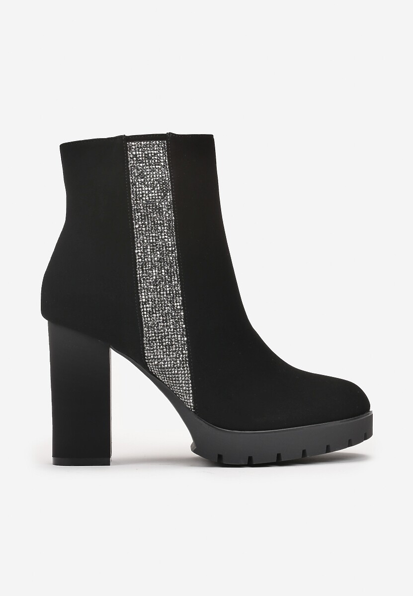 Botine Negre cu Toc Gros Protector și Inserție de Zirconiu Toratta 3