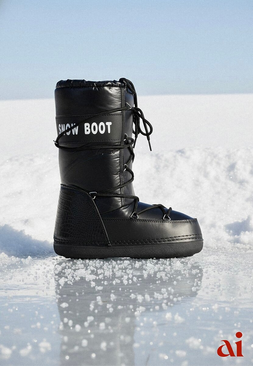 Czarne Wsuwane Śniegowce na Platformie z Wiązaniem i Ozdobną Taśmą Gorgona 1