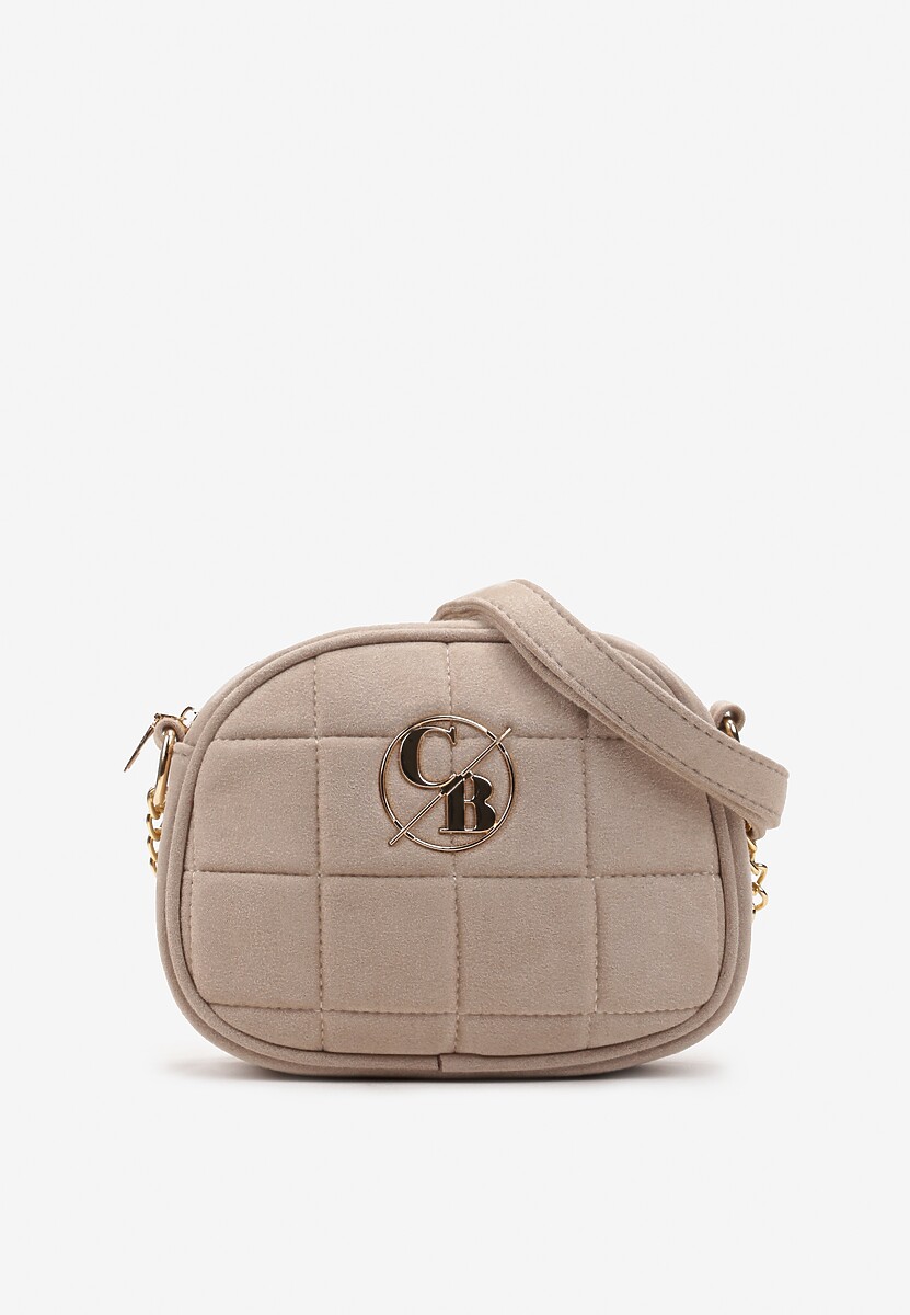 Ciemnobeżowa Torebka z Ekozamszu z Kwaratowym Pikowaniem i Regulowanym Paskiem Karasi 1