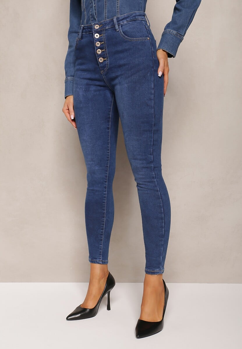 Niebieskie Jeansy Skinny High Waist z Bawełny Zapinane na Kilka Guzików Sharena 1