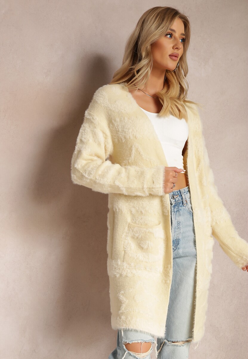 Bej deschis Cardigan Lung Pufos Aborra 1
