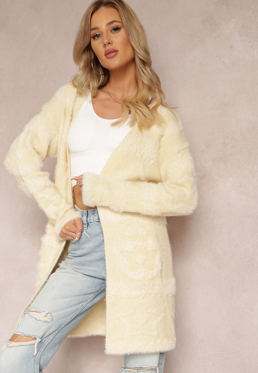 Bej deschis Cardigan Lung Pufos Aborra 2