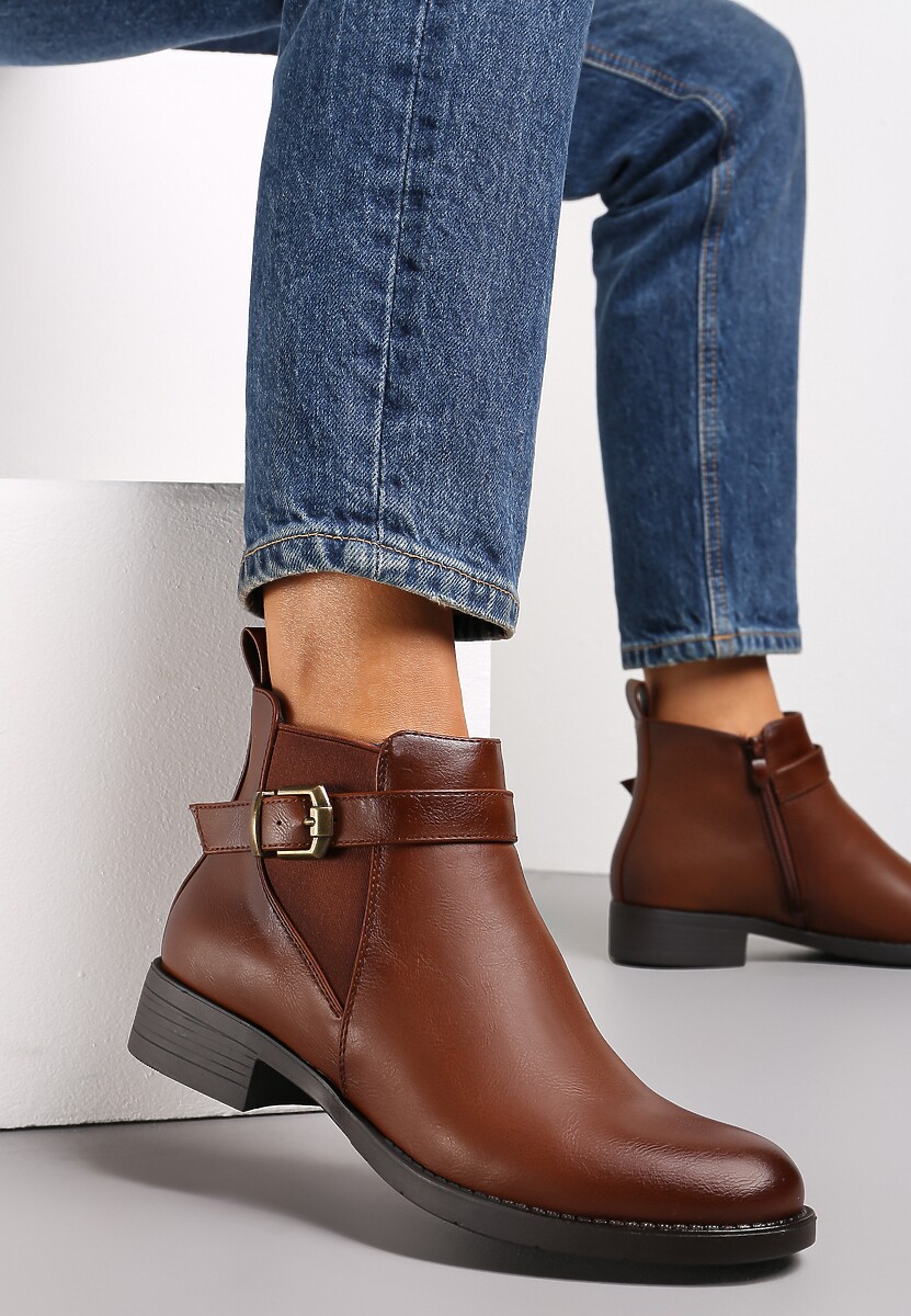 Botine maro clasice cu barete decorative cataramă și elastic pe carâmb Macan 1