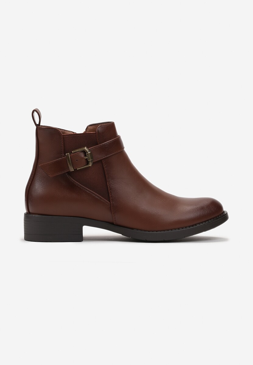 Botine maro clasice cu barete decorative cataramă și elastic pe carâmb Macan 3
