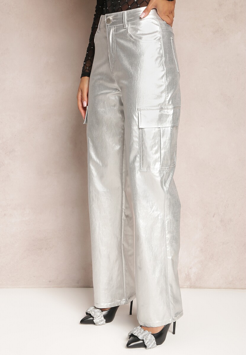 Pantaloni Largi Argintii Metalici Stil Cargo Eamma 1