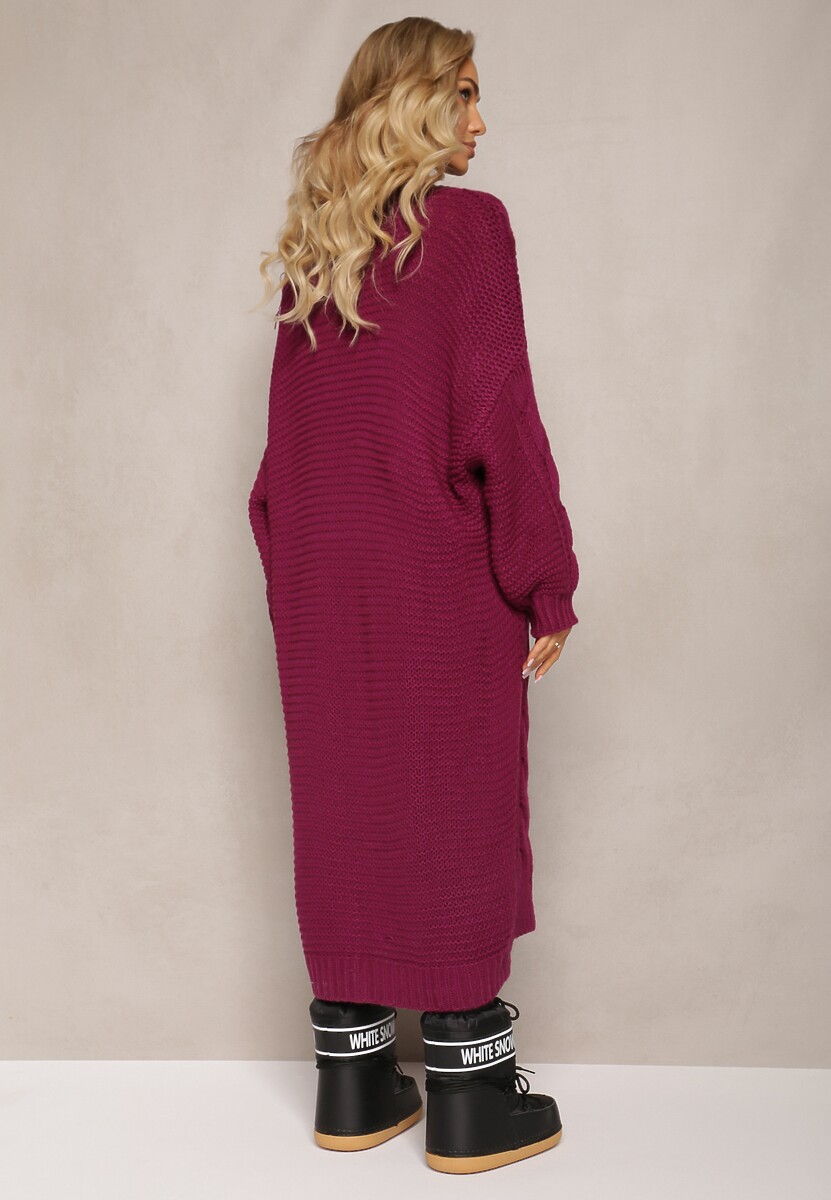 Cardigan Lung Violet Închis cu Împletitură Largă Decorativă Havsana 3