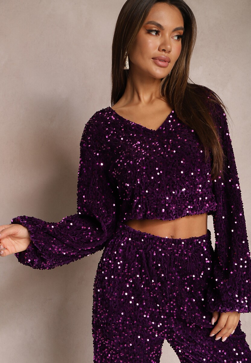 Bluză mov cu paiete croială lejeră cu elastic Aprenna 3