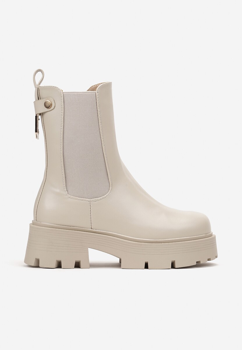 Bej Botine Ghete Chunky cu Curea și Elemente Metalice Maduvrsha 3