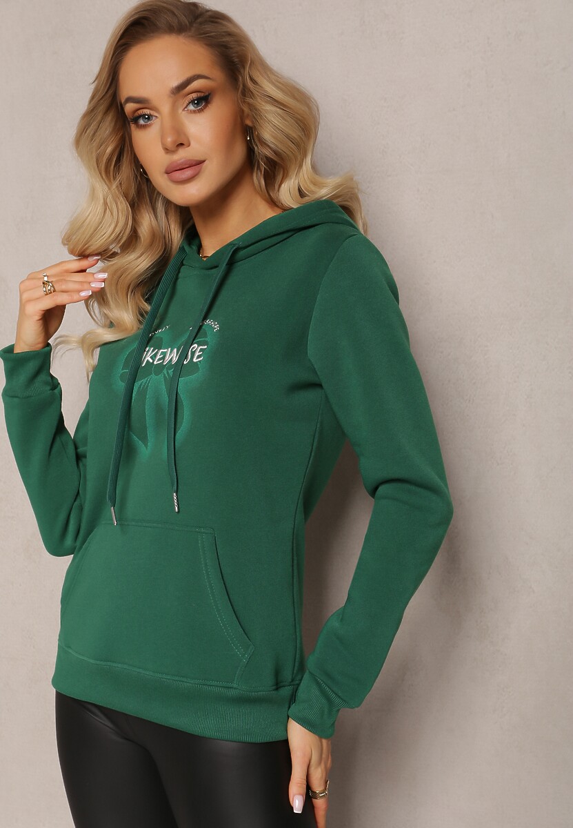 Bluză verde cu glugă și imprimeu Nimba finisată cu fleece 1