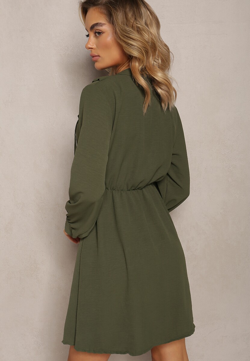 Rochie Verde Mini Cloș cu Volane și Elastic în Talie Beranzze 3