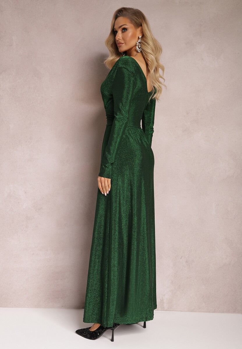 Rochie Verde Clos Maxi cu Paiete cu Drapat in Talie Kizzetta 3