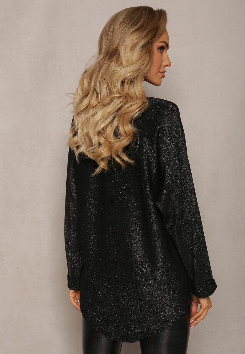 Czarny Sweter Oversize z Połyskującą Nitką Hukka 3
