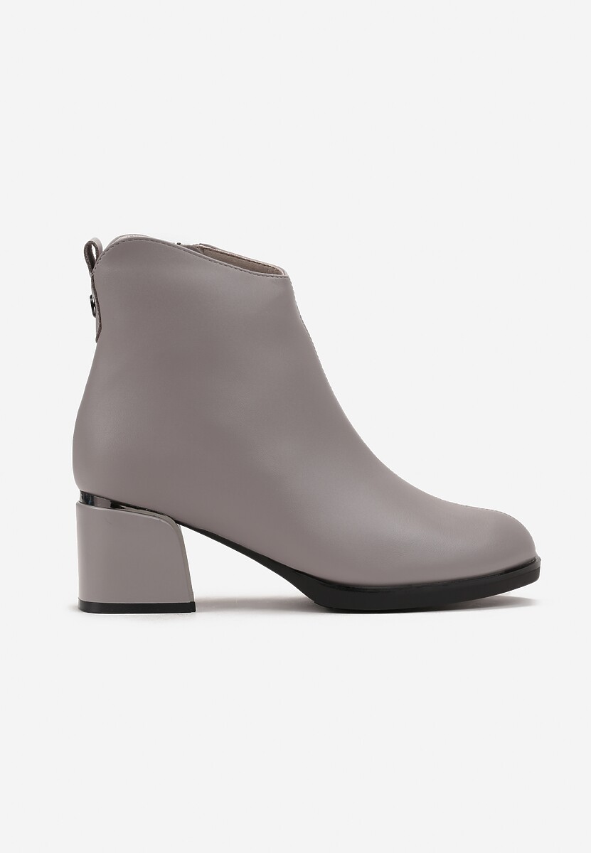 Botine gri închis cu toc gros și inserție metalică Heddisia 3