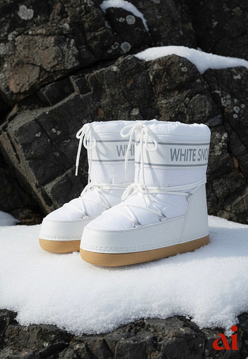 Białe Ocieplone Śniegowce Wsuwane z Ozdobnym Napisem i Sznurowaniem Nalissa 1