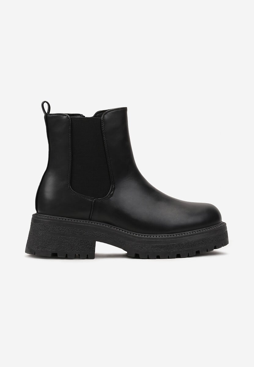 Botine Chelsea Negre cu Talpă Groasă cu Profil și Inserție Textilă Hinnu 3