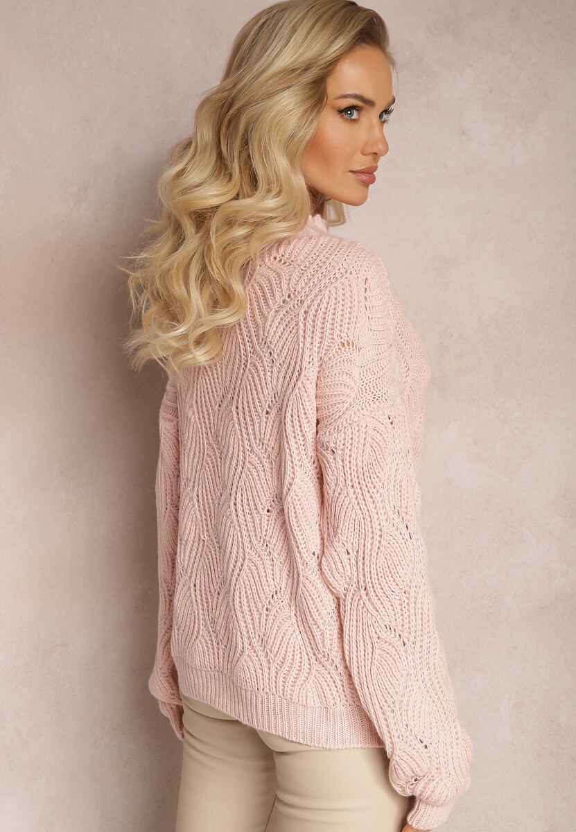 Pulover Roz Oversize cu Împletitură Ornamentală Boeda 3