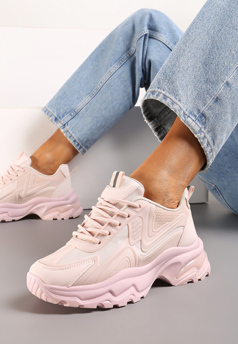 Różowe Klasyczne Sneakersy Sznurowane na Niskiej Platformie Lenivia