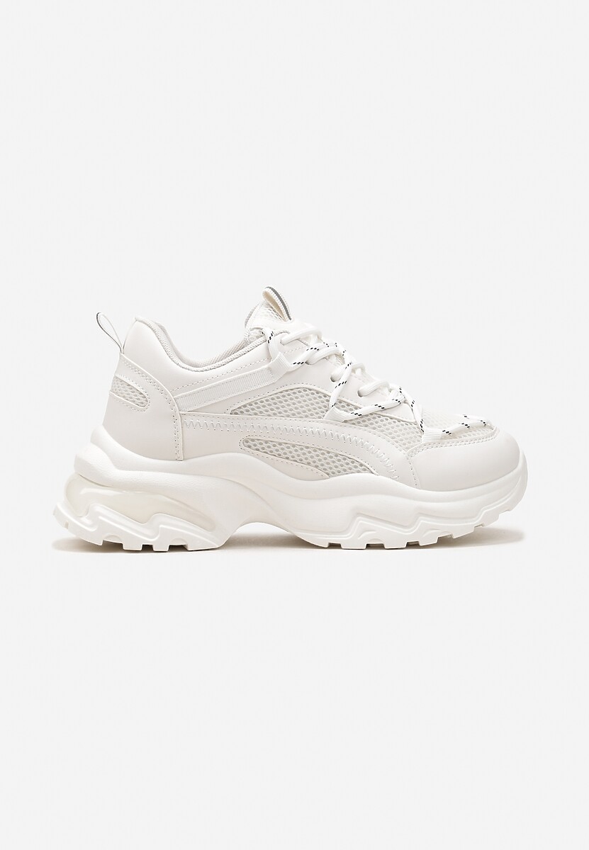 Białe Sneakersy na Masywnej Podeszwie z Siateczkowym Wstawkami i Ozdobnymi Sznurówkami Ollavia 3