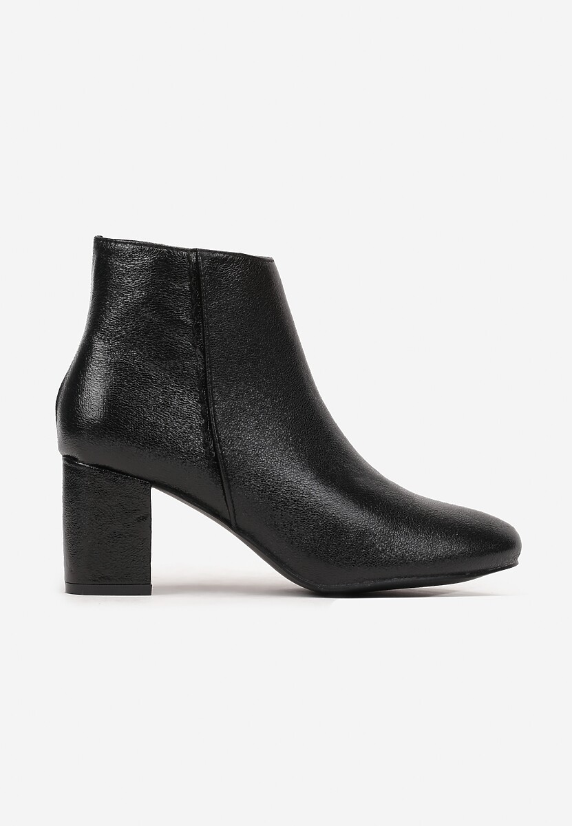 Botine Negre din Piele Ecologică cu Toc Bloc și Luciu Metalic Nalentina 3