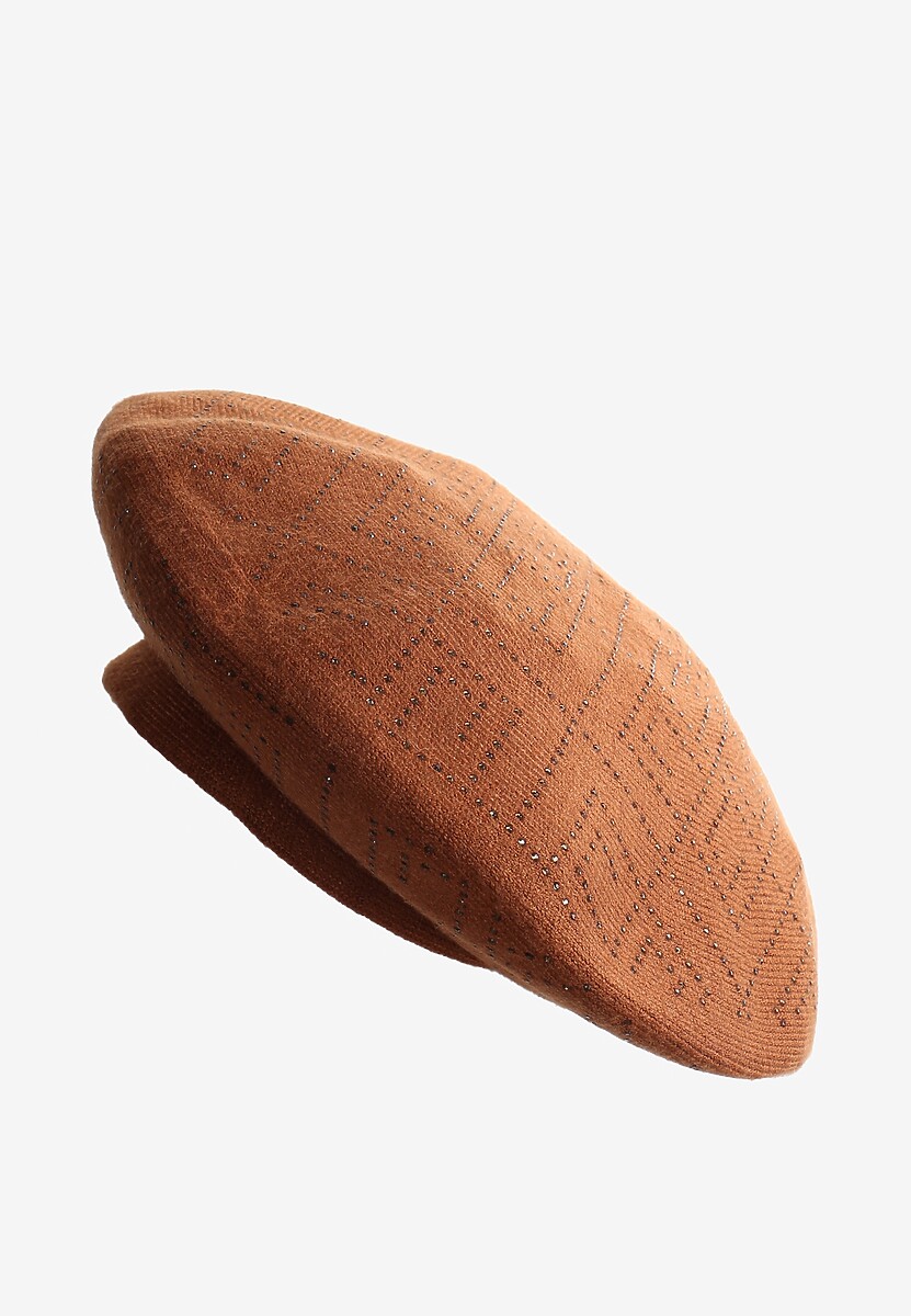 Brązowa Czapka Beret z Geometrycznym Wzorem z Cyrkoniami Holindia 1