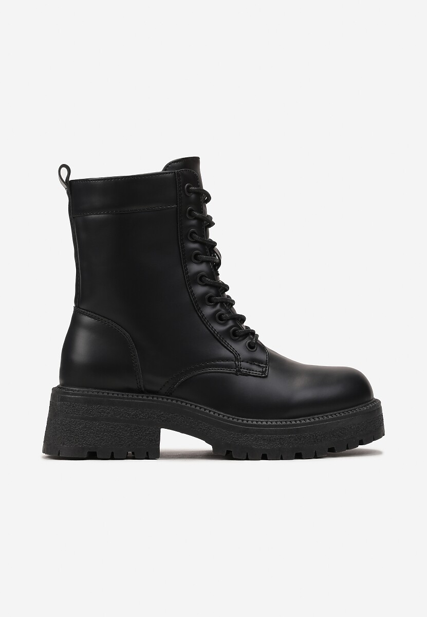 Botine Negre cu Siret pe Talpă Groasă Attira 3