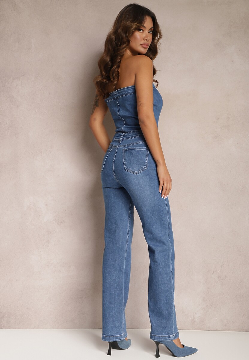 Salopetă lungă din denim bleumarin fără bretele Ediekesa 3
