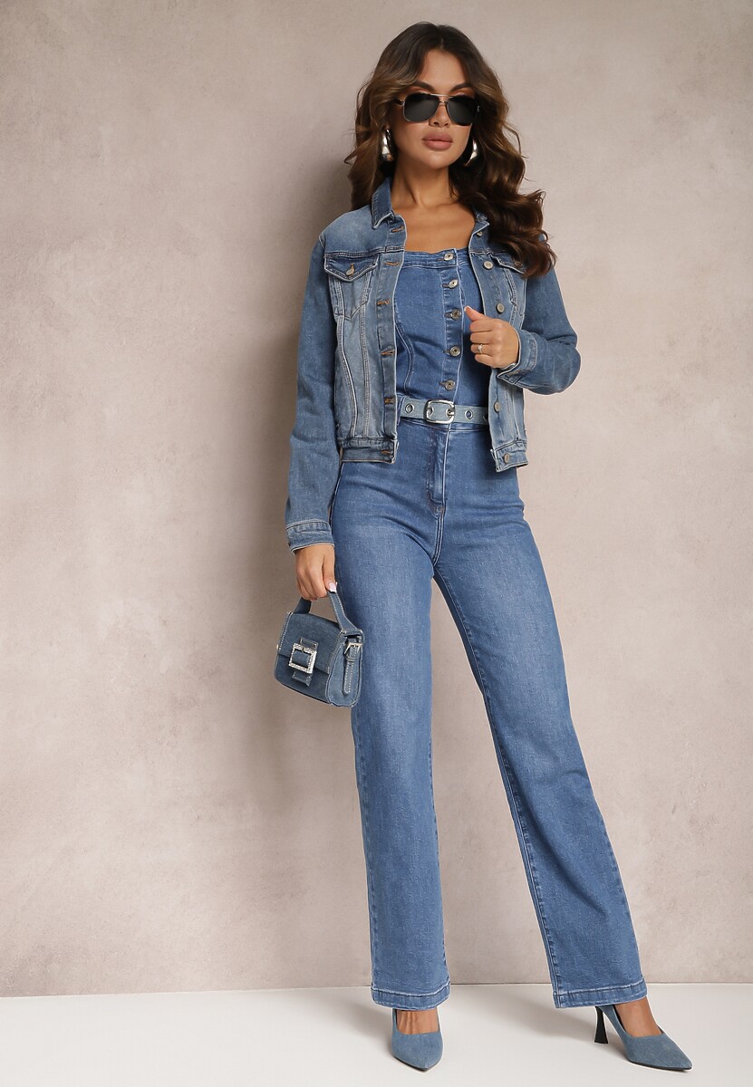 Salopetă lungă din denim bleumarin fără bretele Ediekesa 2