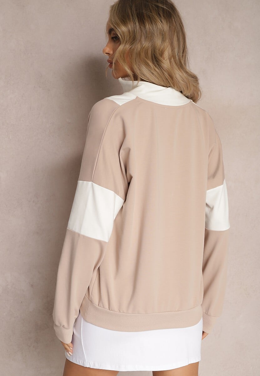Beżowa Bawełniana Bluza z Suwakiem w Stylu Polo Torellia 3