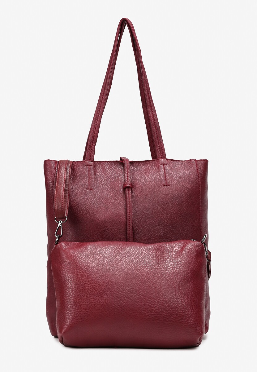 Bordowa Torebka Shopper z Imitacji Skóry z Przeszyciami i Długimi Rączkami Silvira 1
